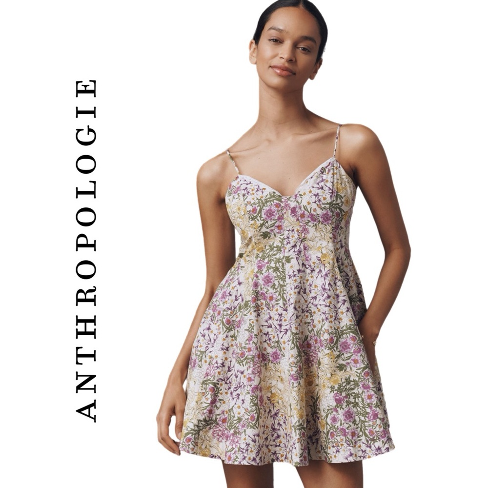 Anthropologie Maeve Lace-Trim Sweetheart Mini Dress